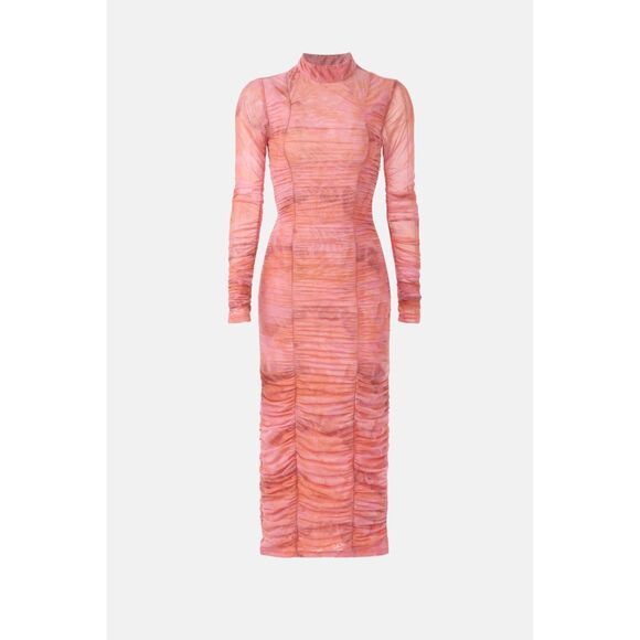 Rococo Sand Mabel Tie Dyed Ruched Long Sleeve Midi Dress in Pink & Orange Sz XS - Picture 6 of 15